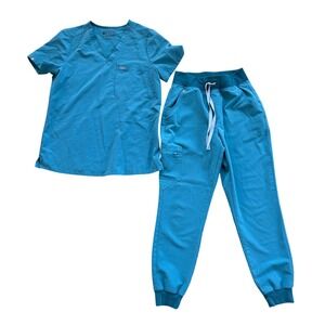 FIGS catarina V-Neck Scrub Top M & High-Waisted Zamora Jogger S Set hydrogreen